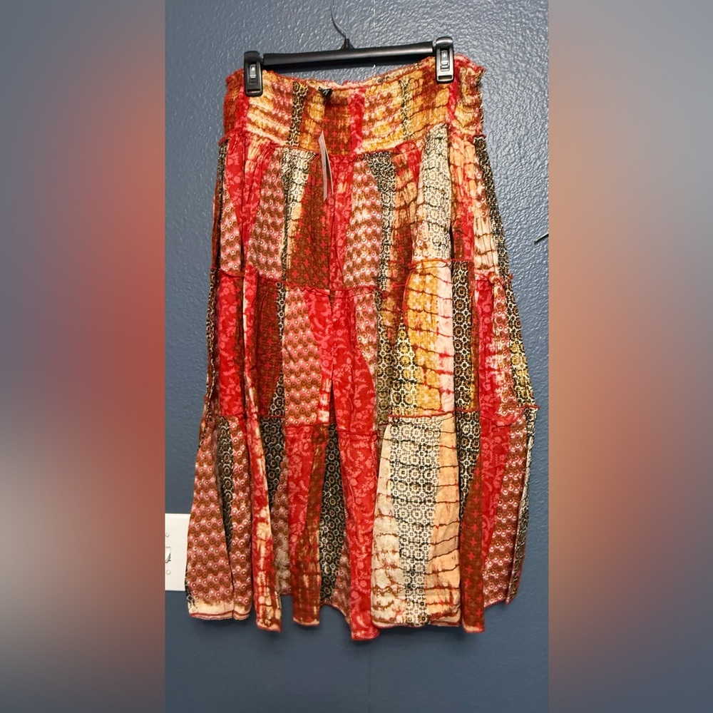 Vibrant Patchwork Maxi Skirt - Red and Orange